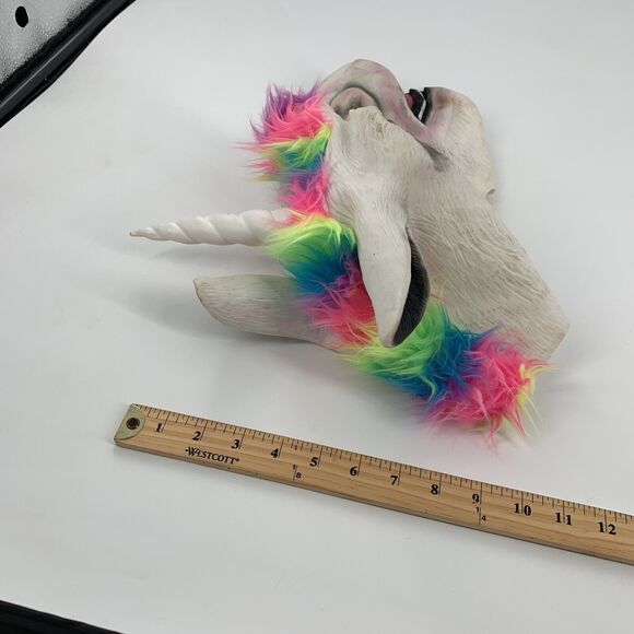 Latex Rainbow Mohawk Unicorn Mask Full Head Animal Mask Adult Horse White OS - Picture 7 of 7